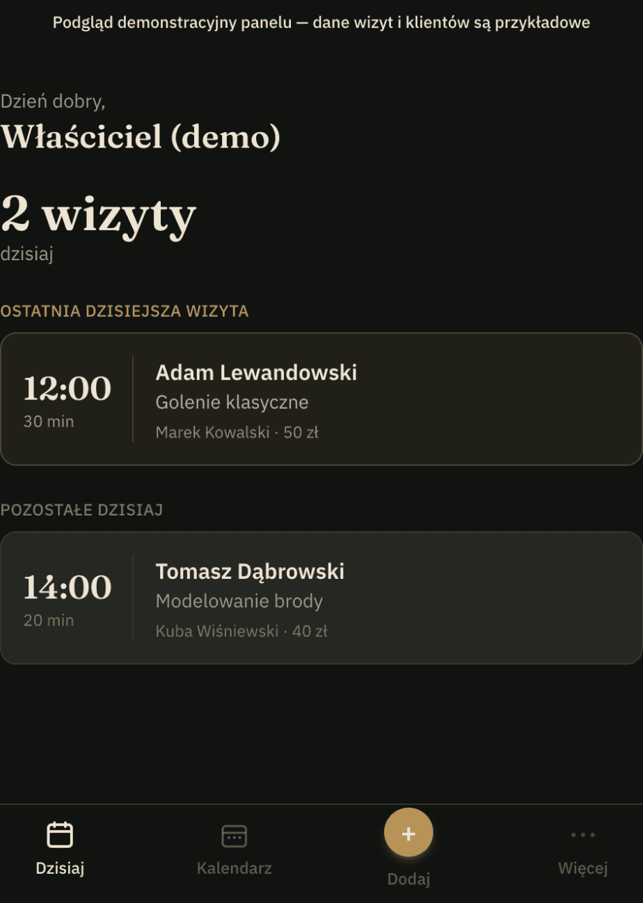 Panel właściciela salonu, widok dzisiejszych wizyt